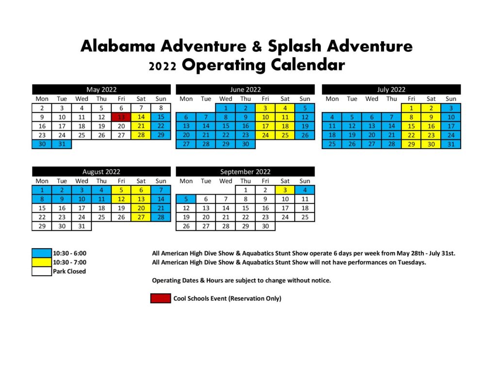 Hours & Directions Alabama Adventure & Splash Adventure